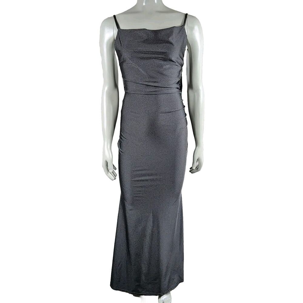 Drape Neck Mermaid Maxi Dress Backless Spaghetti Strap Gown Womens Size Small